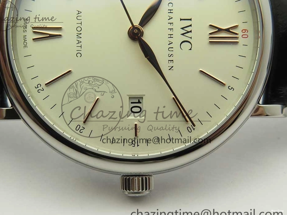 MIROTIME 0808 Portofino Automatic SS FKF 1:1 Best Edition White Dial RG Markers on Black Leather Strap A Stretchable 7141